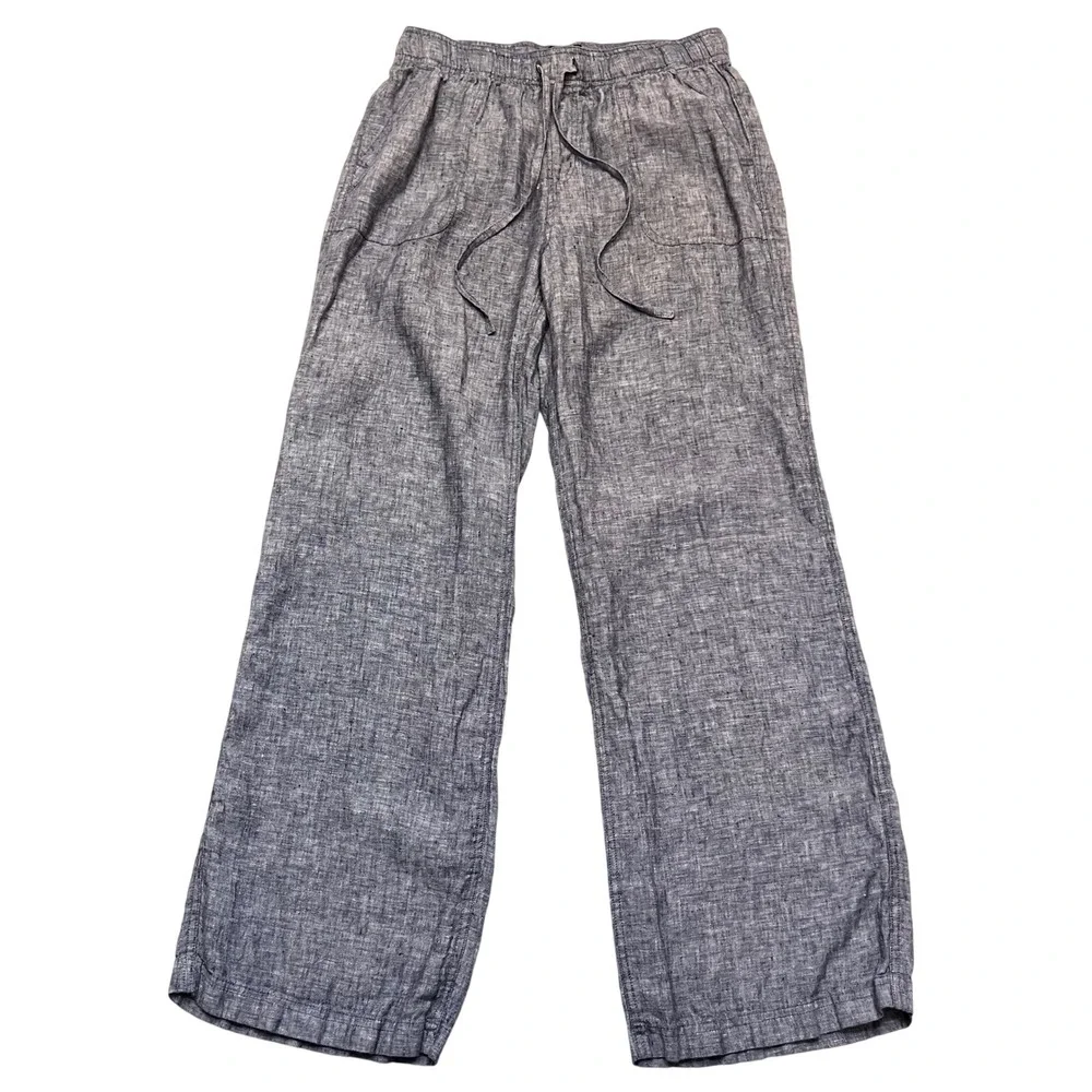 Jones & Co New York Blue 100% Linen Wide Leg Relaxed Drawstring Pants Size M